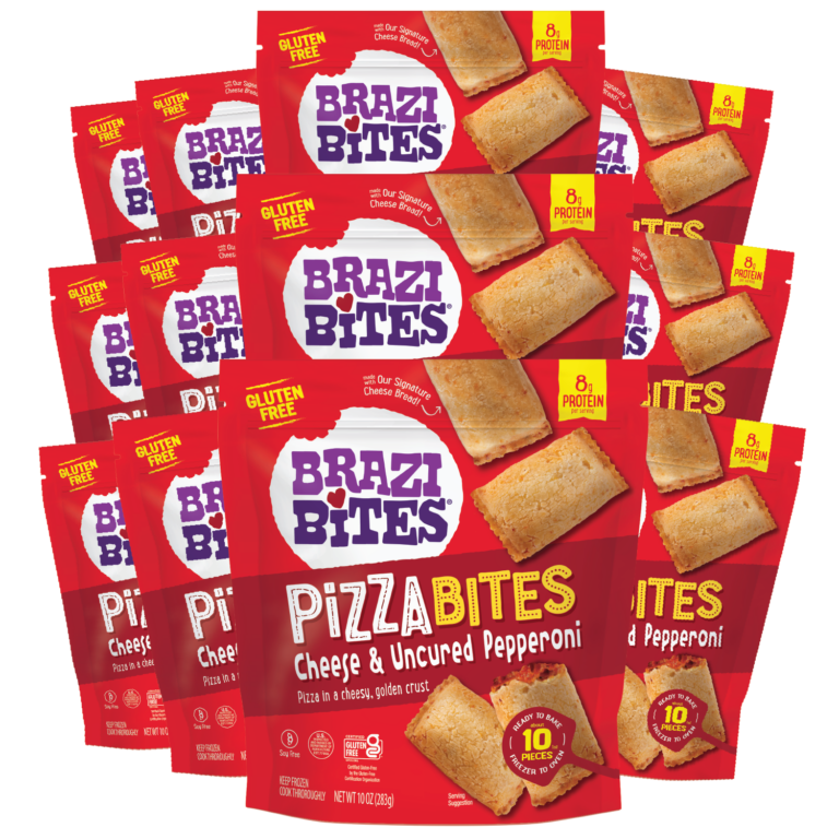12 bags of Pizza Bites on a white background
